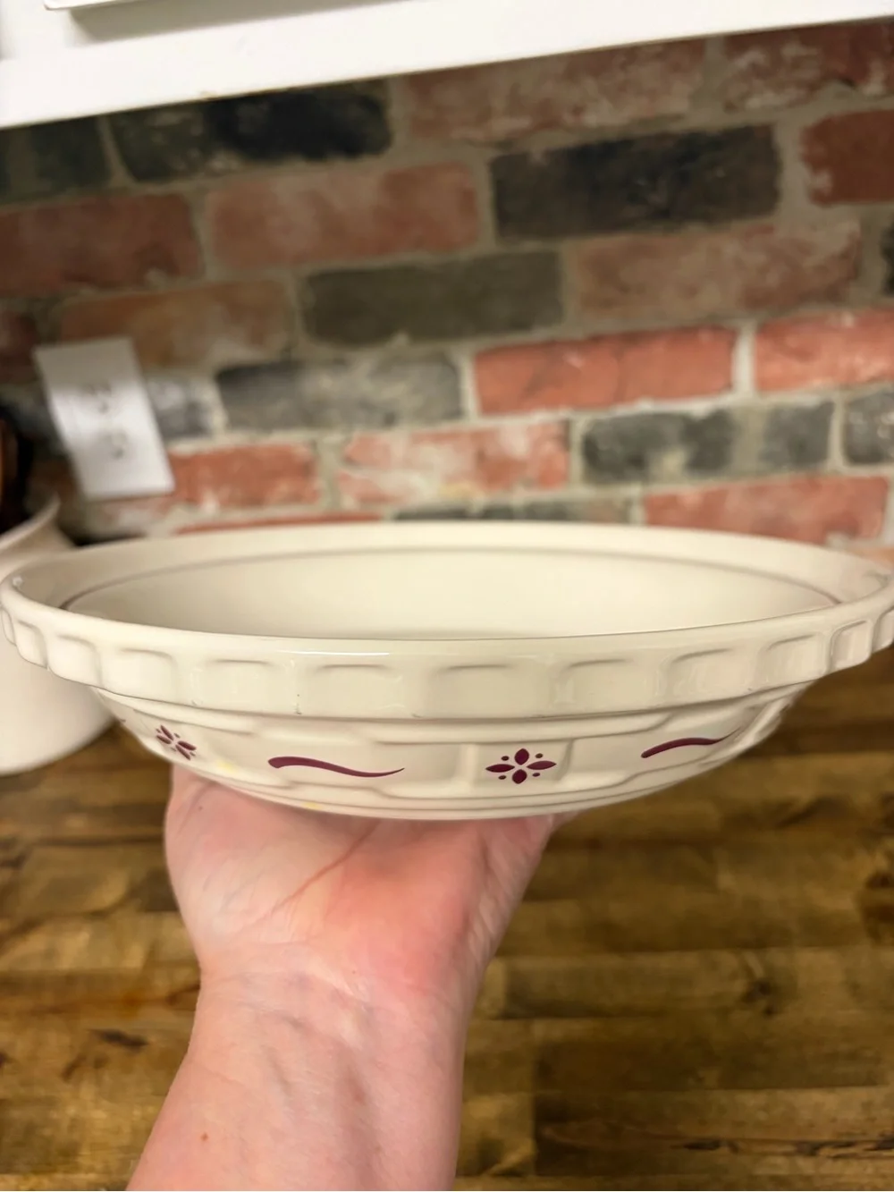 Longaberger Cream pie plates with Plum Motif set of 2